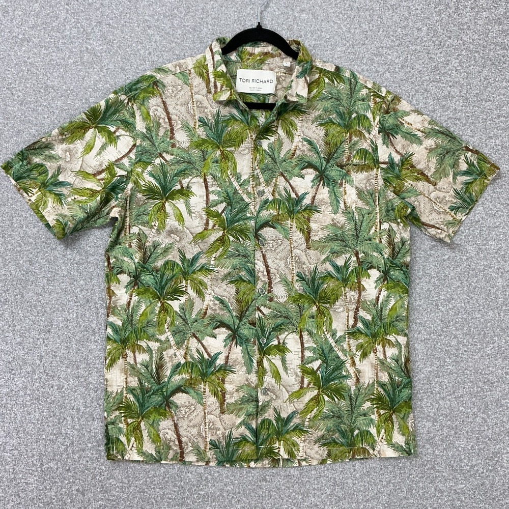 Tori Richard Men's Hawaiian Shirt L Japanese Cotton Short Sleeve Palm Tree Aloha